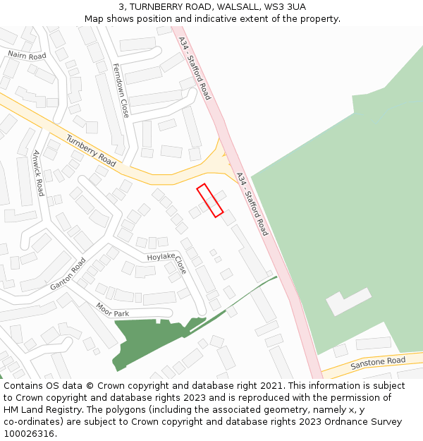 3, TURNBERRY ROAD, WALSALL, WS3 3UA: Location map and indicative extent of plot