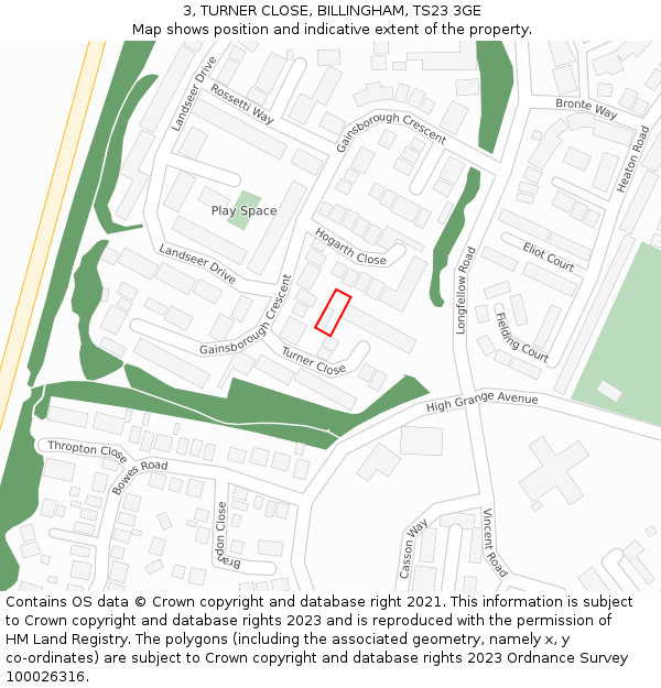 3, TURNER CLOSE, BILLINGHAM, TS23 3GE: Location map and indicative extent of plot