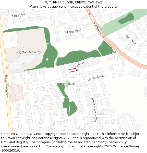 3, TURNER CLOSE, CREWE, CW1 3WZ: Location map and indicative extent of plot