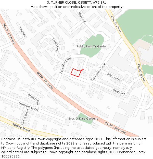 3, TURNER CLOSE, OSSETT, WF5 8RL: Location map and indicative extent of plot