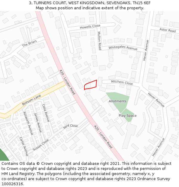 3, TURNERS COURT, WEST KINGSDOWN, SEVENOAKS, TN15 6EF: Location map and indicative extent of plot