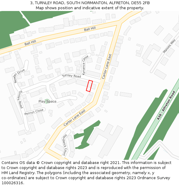 3, TURNLEY ROAD, SOUTH NORMANTON, ALFRETON, DE55 2FB: Location map and indicative extent of plot