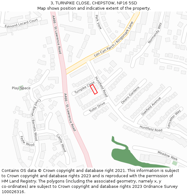 3, TURNPIKE CLOSE, CHEPSTOW, NP16 5SD: Location map and indicative extent of plot