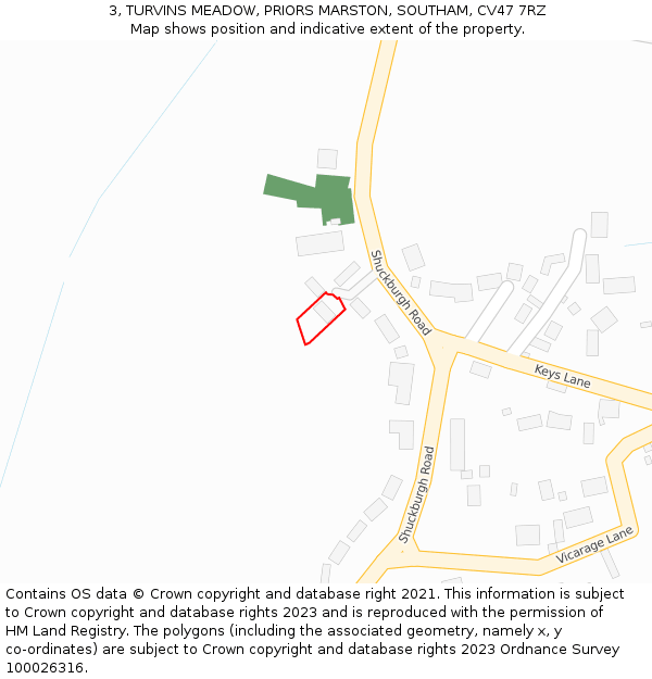 3, TURVINS MEADOW, PRIORS MARSTON, SOUTHAM, CV47 7RZ: Location map and indicative extent of plot