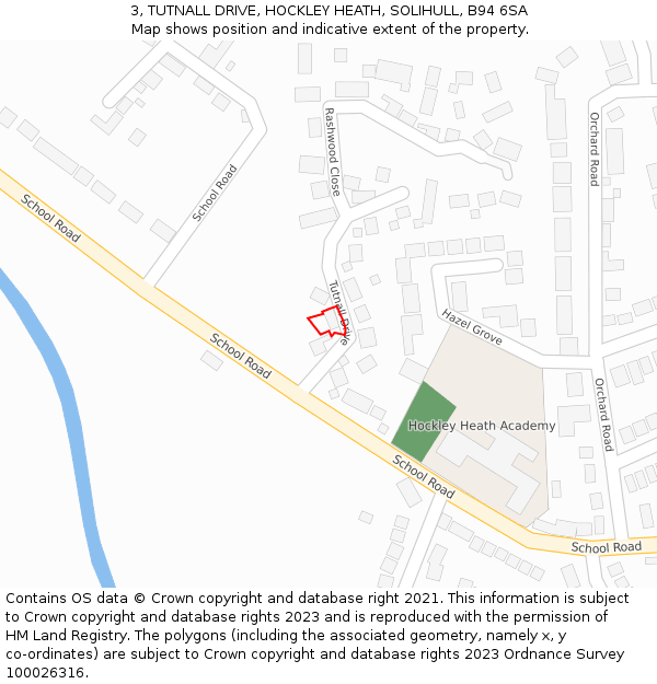 3, TUTNALL DRIVE, HOCKLEY HEATH, SOLIHULL, B94 6SA: Location map and indicative extent of plot