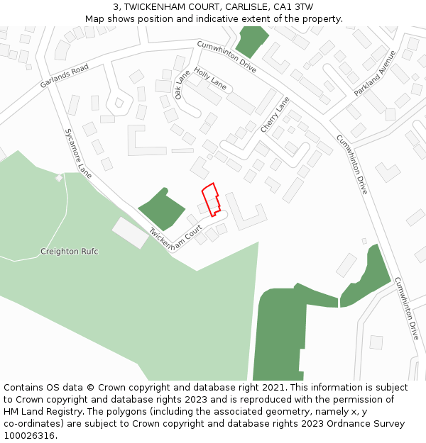 3, TWICKENHAM COURT, CARLISLE, CA1 3TW: Location map and indicative extent of plot