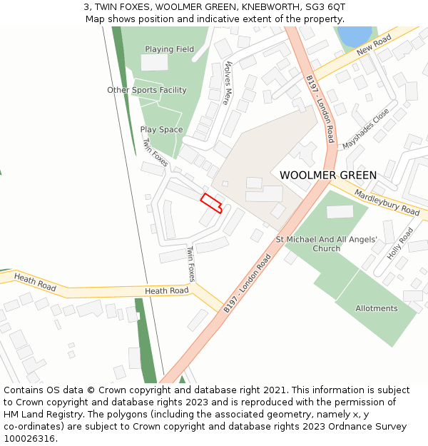 3, TWIN FOXES, WOOLMER GREEN, KNEBWORTH, SG3 6QT: Location map and indicative extent of plot