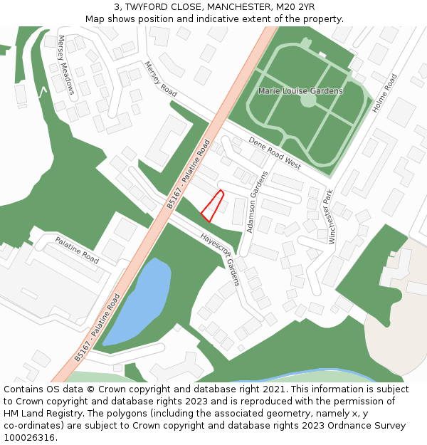 3, TWYFORD CLOSE, MANCHESTER, M20 2YR: Location map and indicative extent of plot