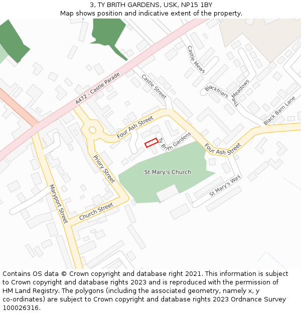 3, TY BRITH GARDENS, USK, NP15 1BY: Location map and indicative extent of plot