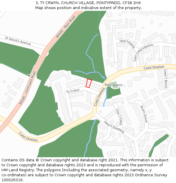 3, TY CRWYN, CHURCH VILLAGE, PONTYPRIDD, CF38 2HX: Location map and indicative extent of plot