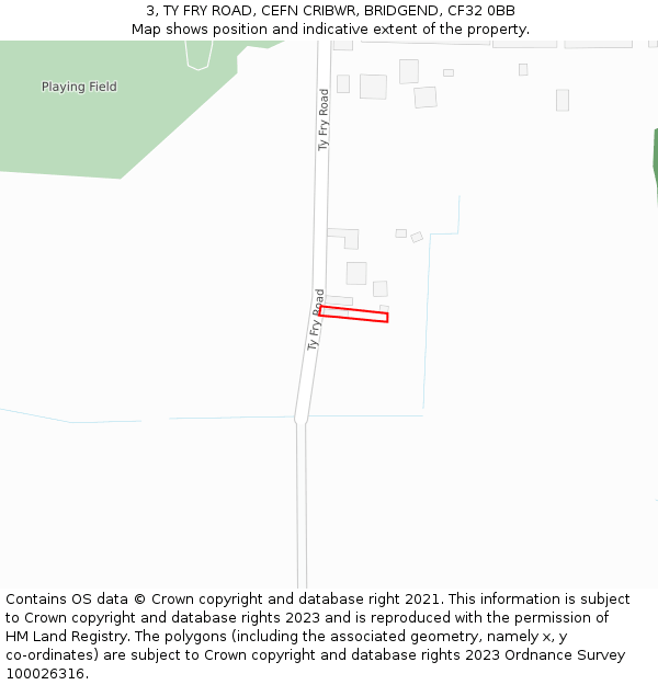 3, TY FRY ROAD, CEFN CRIBWR, BRIDGEND, CF32 0BB: Location map and indicative extent of plot