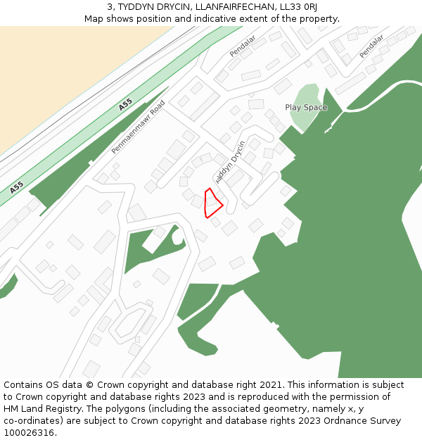 3, TYDDYN DRYCIN, LLANFAIRFECHAN, LL33 0RJ: Location map and indicative extent of plot