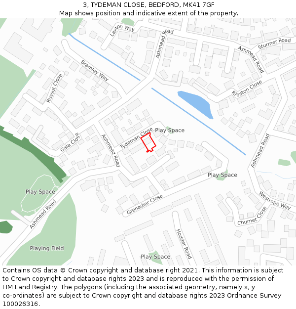 3, TYDEMAN CLOSE, BEDFORD, MK41 7GF: Location map and indicative extent of plot