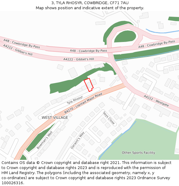 3, TYLA RHOSYR, COWBRIDGE, CF71 7AU: Location map and indicative extent of plot