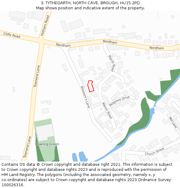 3, TYTHEGARTH, NORTH CAVE, BROUGH, HU15 2PD: Location map and indicative extent of plot