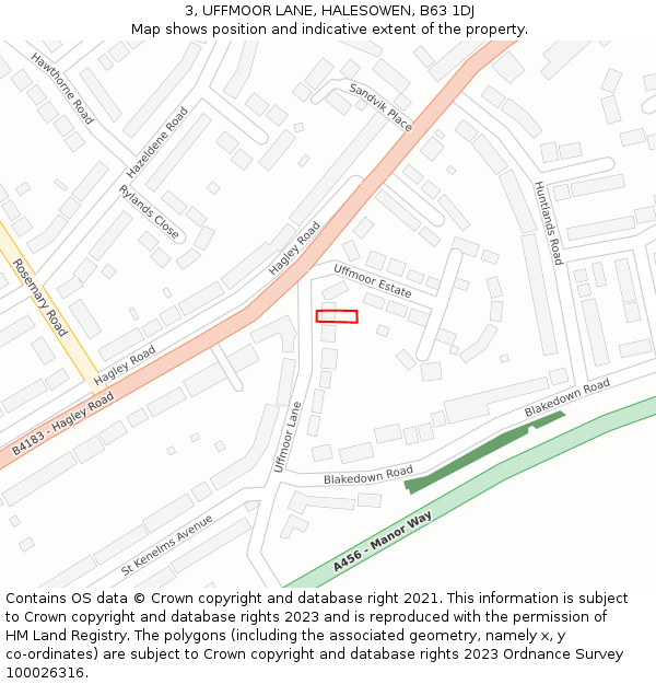 3, UFFMOOR LANE, HALESOWEN, B63 1DJ: Location map and indicative extent of plot