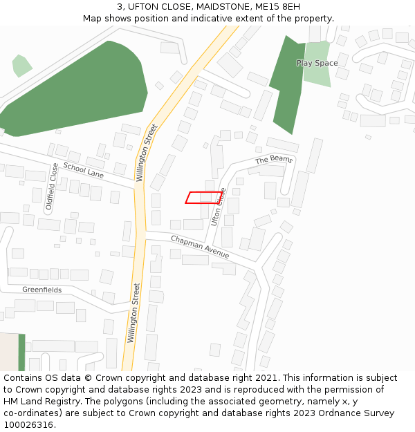 3, UFTON CLOSE, MAIDSTONE, ME15 8EH: Location map and indicative extent of plot