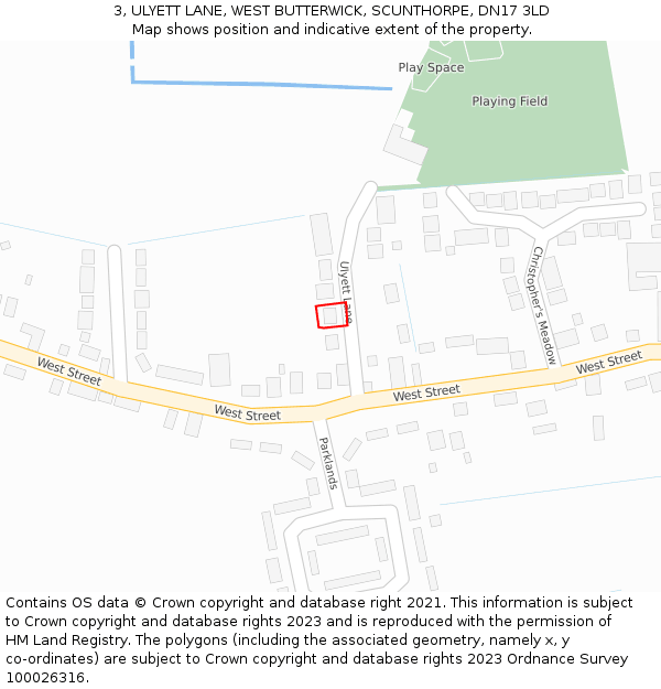 3, ULYETT LANE, WEST BUTTERWICK, SCUNTHORPE, DN17 3LD: Location map and indicative extent of plot