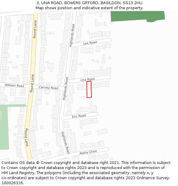 3, UNA ROAD, BOWERS GIFFORD, BASILDON, SS13 2HU: Location map and indicative extent of plot
