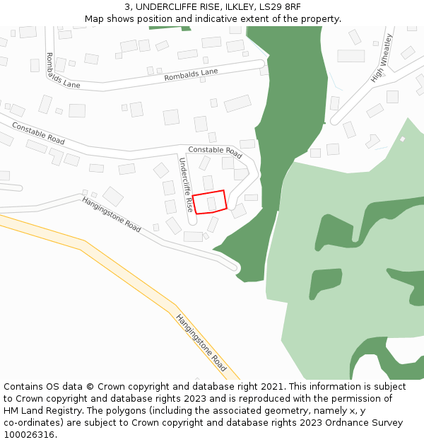 3, UNDERCLIFFE RISE, ILKLEY, LS29 8RF: Location map and indicative extent of plot