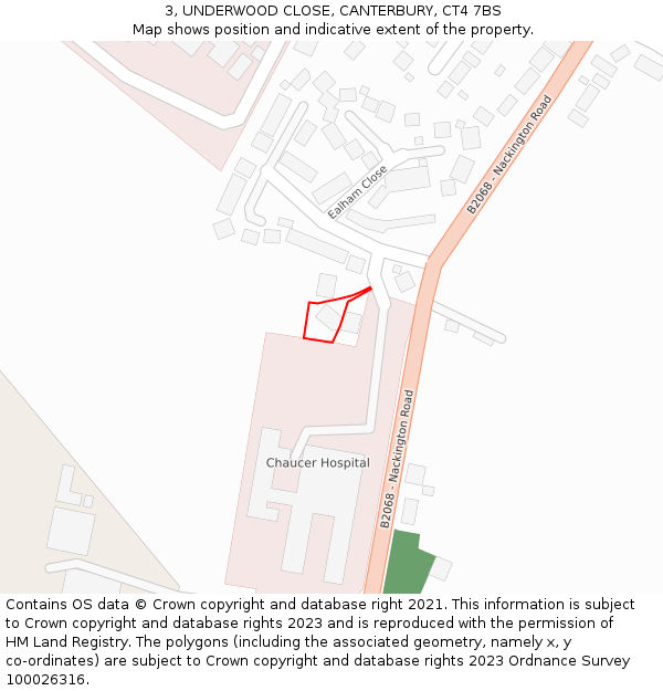 3, UNDERWOOD CLOSE, CANTERBURY, CT4 7BS: Location map and indicative extent of plot