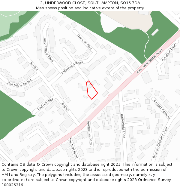 3, UNDERWOOD CLOSE, SOUTHAMPTON, SO16 7DA: Location map and indicative extent of plot