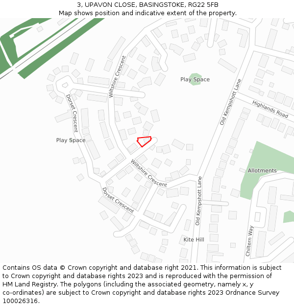 3, UPAVON CLOSE, BASINGSTOKE, RG22 5FB: Location map and indicative extent of plot