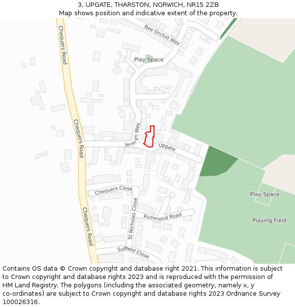 3, UPGATE, THARSTON, NORWICH, NR15 2ZB: Location map and indicative extent of plot