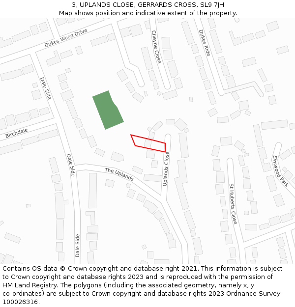 3, UPLANDS CLOSE, GERRARDS CROSS, SL9 7JH: Location map and indicative extent of plot