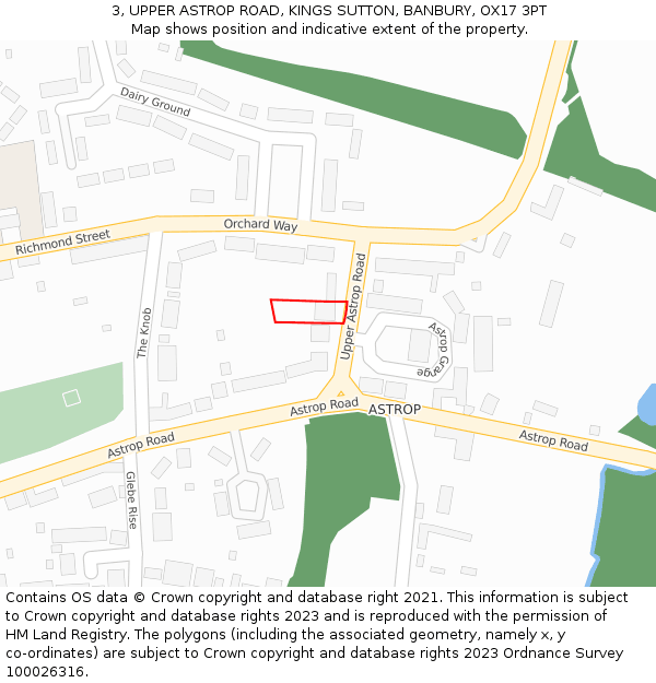 3, UPPER ASTROP ROAD, KINGS SUTTON, BANBURY, OX17 3PT: Location map and indicative extent of plot