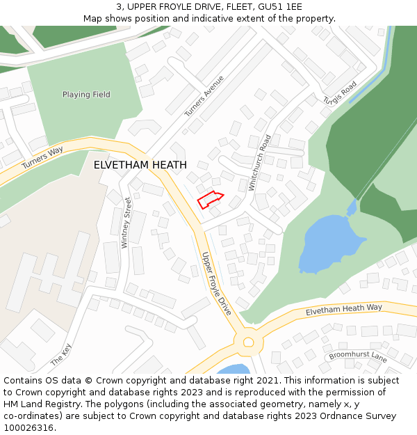 3, UPPER FROYLE DRIVE, FLEET, GU51 1EE: Location map and indicative extent of plot