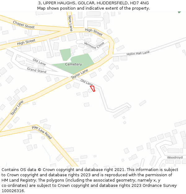 3, UPPER HAUGHS, GOLCAR, HUDDERSFIELD, HD7 4NG: Location map and indicative extent of plot