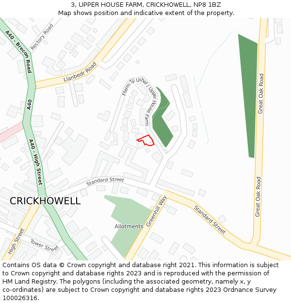 3, UPPER HOUSE FARM, CRICKHOWELL, NP8 1BZ: Location map and indicative extent of plot