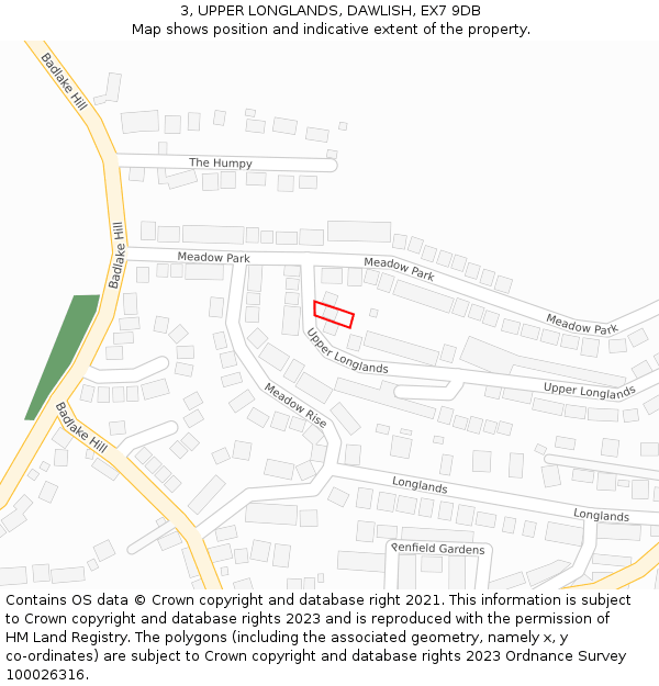 3, UPPER LONGLANDS, DAWLISH, EX7 9DB: Location map and indicative extent of plot