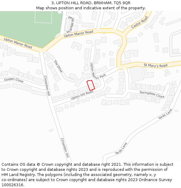 3, UPTON HILL ROAD, BRIXHAM, TQ5 9QR: Location map and indicative extent of plot