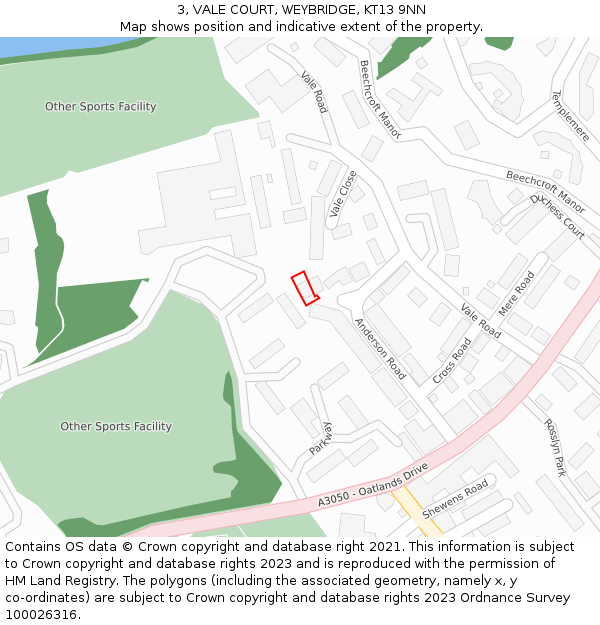 3, VALE COURT, WEYBRIDGE, KT13 9NN: Location map and indicative extent of plot