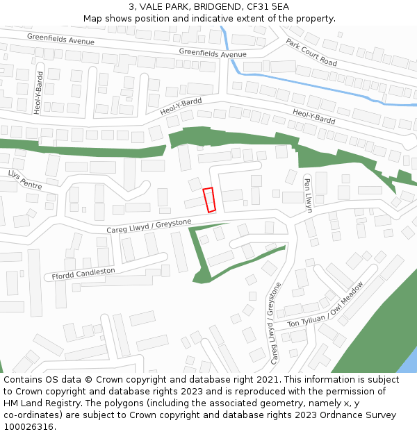 3, VALE PARK, BRIDGEND, CF31 5EA: Location map and indicative extent of plot