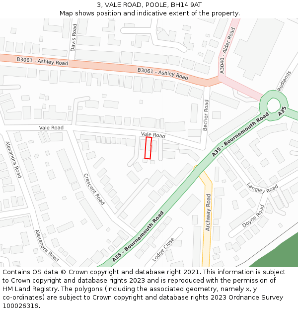 3, VALE ROAD, POOLE, BH14 9AT: Location map and indicative extent of plot