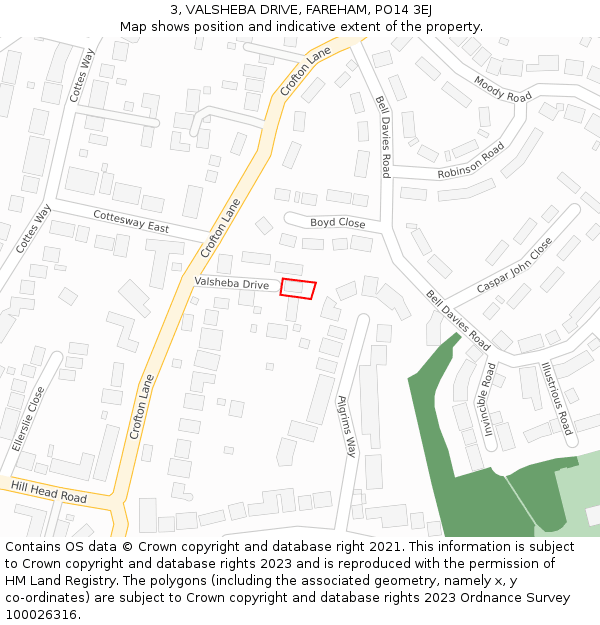 3, VALSHEBA DRIVE, FAREHAM, PO14 3EJ: Location map and indicative extent of plot