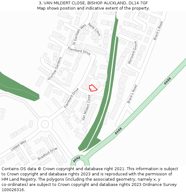 3, VAN MILDERT CLOSE, BISHOP AUCKLAND, DL14 7GF: Location map and indicative extent of plot