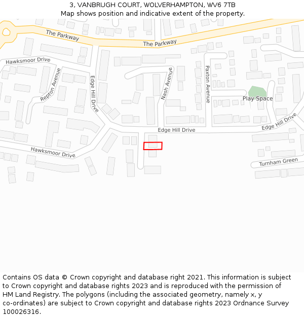 3, VANBRUGH COURT, WOLVERHAMPTON, WV6 7TB: Location map and indicative extent of plot