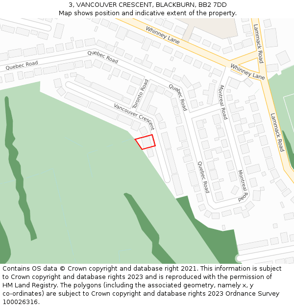 3, VANCOUVER CRESCENT, BLACKBURN, BB2 7DD: Location map and indicative extent of plot
