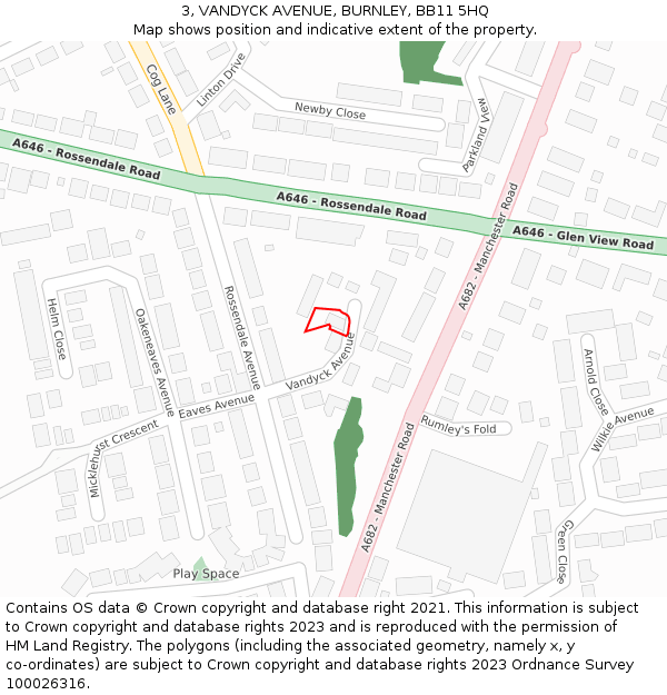 3, VANDYCK AVENUE, BURNLEY, BB11 5HQ: Location map and indicative extent of plot
