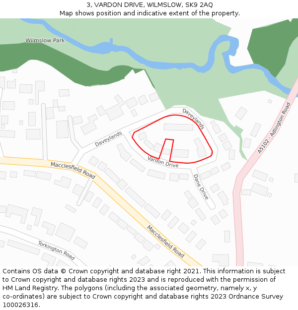 3, VARDON DRIVE, WILMSLOW, SK9 2AQ: Location map and indicative extent of plot