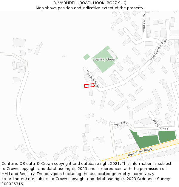 3, VARNDELL ROAD, HOOK, RG27 9UQ: Location map and indicative extent of plot