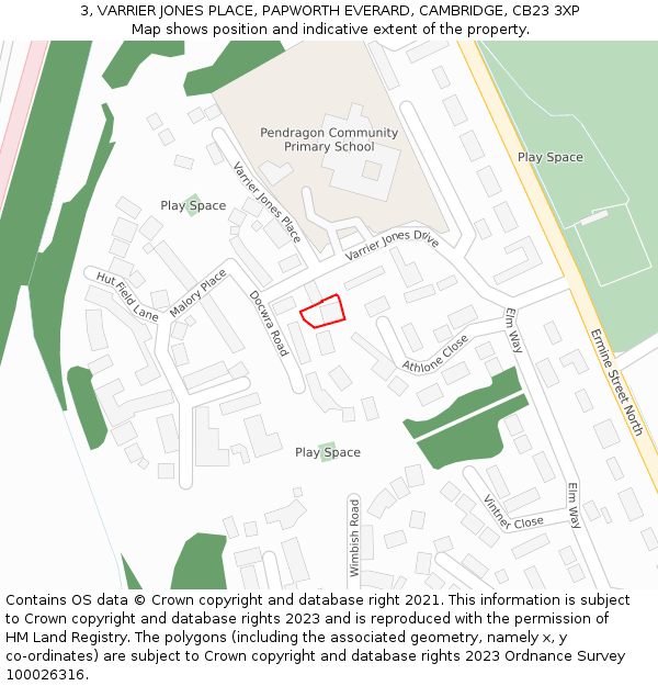 3, VARRIER JONES PLACE, PAPWORTH EVERARD, CAMBRIDGE, CB23 3XP: Location map and indicative extent of plot