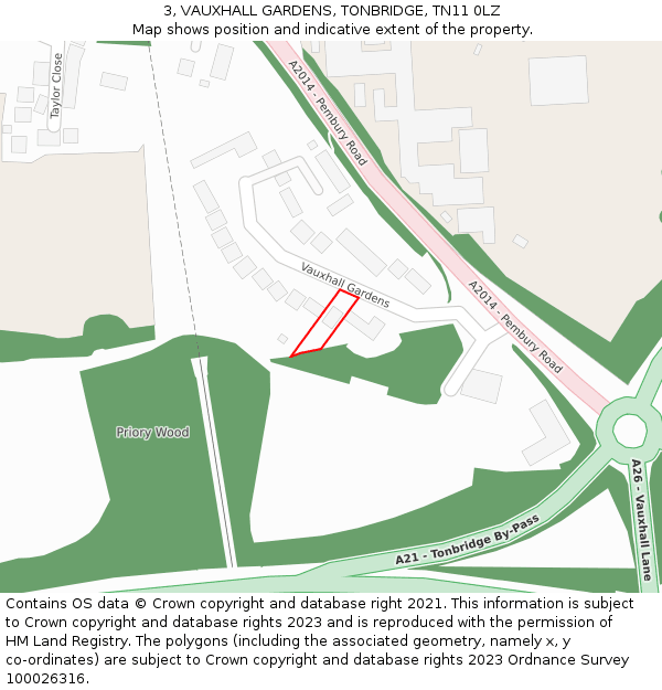 3, VAUXHALL GARDENS, TONBRIDGE, TN11 0LZ: Location map and indicative extent of plot