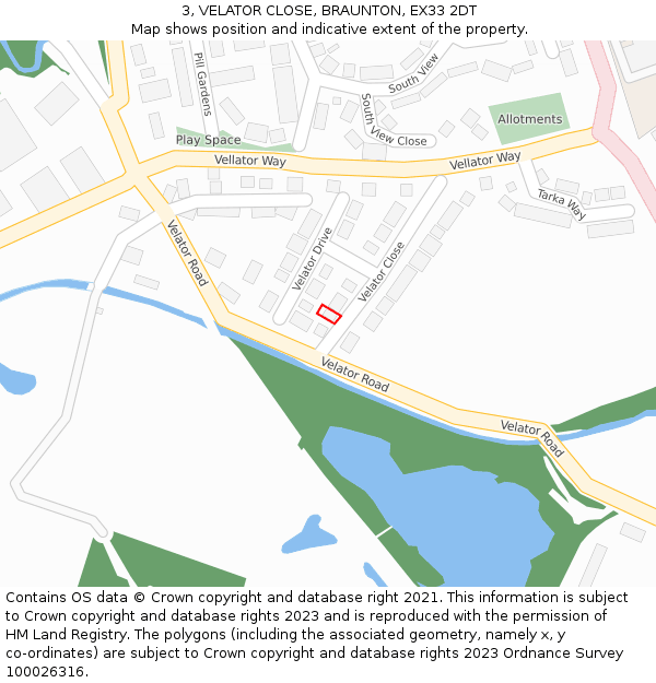 3, VELATOR CLOSE, BRAUNTON, EX33 2DT: Location map and indicative extent of plot