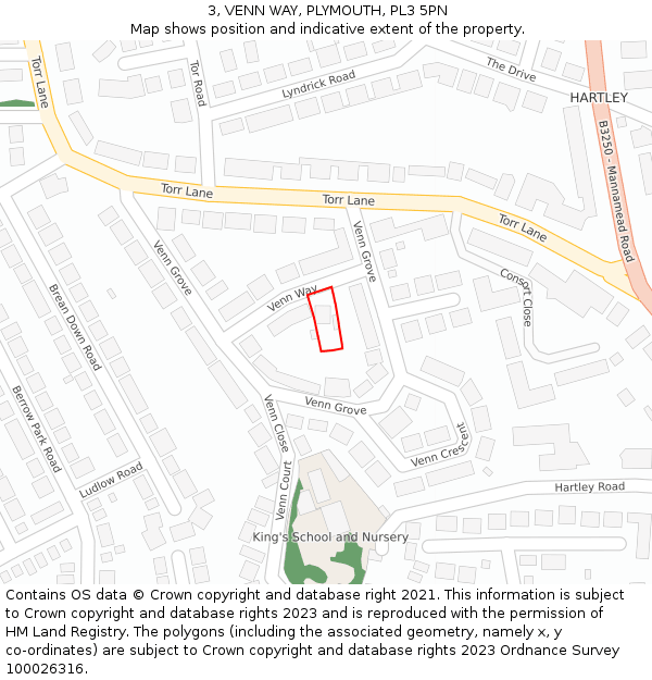 3, VENN WAY, PLYMOUTH, PL3 5PN: Location map and indicative extent of plot