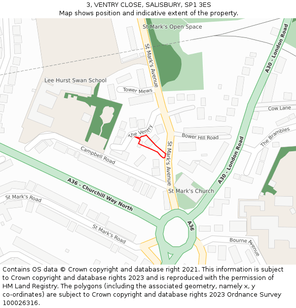 3, VENTRY CLOSE, SALISBURY, SP1 3ES: Location map and indicative extent of plot